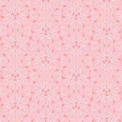 Seamless vector floral pattern with abstract flowers in monochrome baby-pink colors. Vintage background in baroque style