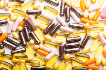 colorful medication and pills from above