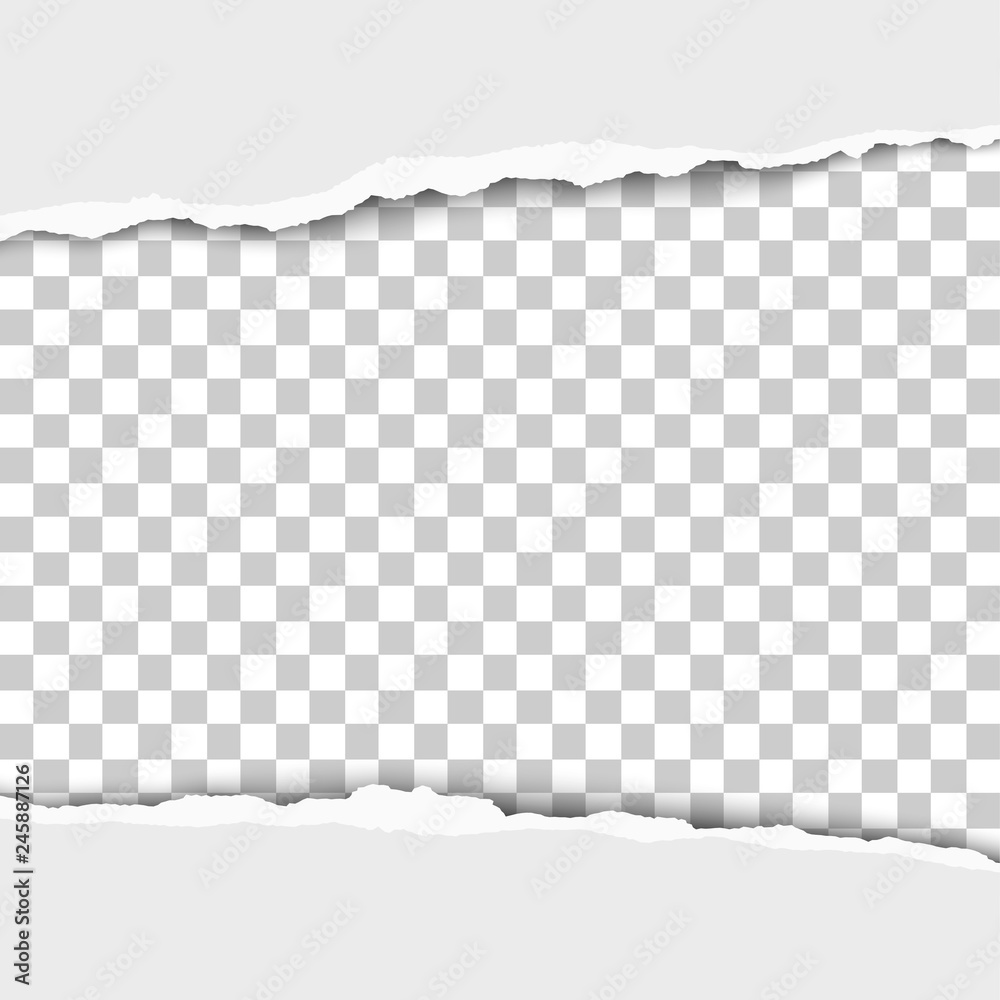 Sticker snatched middle of white paper which edges have soft shadow. hole has transparent background. vector
