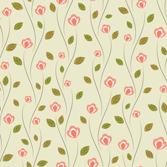 Seamless vector floral pattern with abstract flowers in natural colors. Simple background in retro style