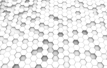 White hexagon 3D background texture. 3d rendering illustration. Futuristic abstract banner.