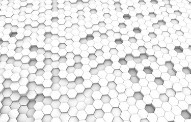 White hexagon 3D background texture. 3d rendering illustration. Futuristic abstract banner.