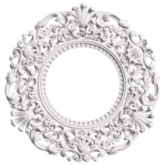 Classic white round frame with ornament decor isolated on white background