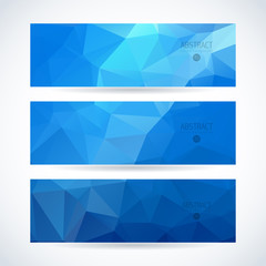 Fototapeta premium Vector blue ice design template set of banner, header for website with triangle geometric background