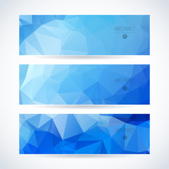 Naklejka premium Vector blue ice design template set of banner, header for website with triangle geometric background