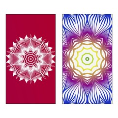 Set of two Indian country mandala ornament concept flyer. Ethnic design, on festive and background. Vector background. Card or invitation. Islam, arabic, indian, ottoman motifs. Summer color