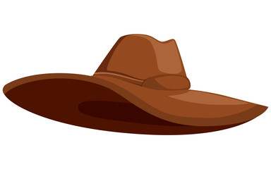 Brown classic cowboy hat. Element of clothes sheriff or cowboys. Western style hat. Flat vector illustration isolated on white background