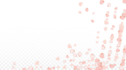 Love Hearts Confetti Falling Background. St. Valentine's Day pattern Romantic Scattered Hearts. Vector Illustration for Cards, Banners, Posters, Flyers for Wedding, Anniversary, Birthday Party, Sales.