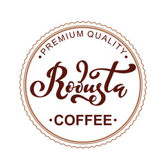 Robusta coffee logo. Vector illustration of handwritten lettering. Vector illustration of handwritten lettering. Vector elements for packaging