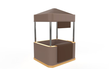 Promotional Or Trade Outdoor Kiosk, Stand, Newsstand. Cubicle. Mock Up, Template. 3d Illustration Isolated On White Background. Ready For Your Design. Product Advertising