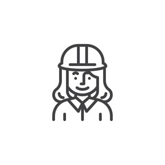 Woman construction worker character line icon. linear style sign for mobile concept and web design. Engineer woman with hard hat outline vector icon. Symbol, logo illustration. Pixel perfect