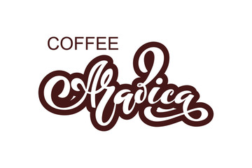 Arabica coffee logo. Vector illustration of handwritten lettering. Vector elements for packaging, coffee labels, market, cafe design, restaurant menu and store.