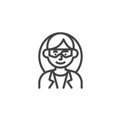 Woman scientist avatar character line icon. linear style sign for mobile concept and web design. Student lab assistant outline vector icon. Symbol, logo illustration. Pixel perfect vector graphics