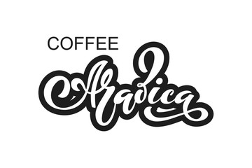 Arabica coffee logo. Vector illustration of handwritten lettering. Vector elements for packaging, coffee labels, market, cafe design, restaurant menu and store.