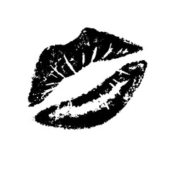 Vector black lipstick imprint, lips in kiss for Valentine's Day goods design, love confession, wedding invitation, paper print, fashion textile, shop for adults. Kiss pattern for romantic products