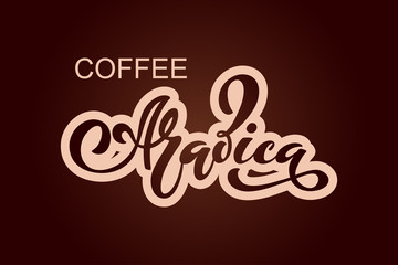 Arabica coffee logo. Vector illustration of handwritten lettering. Vector elements for packaging, coffee labels, market, cafe design, restaurant menu and store.