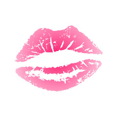 Vector pink lipstick imprint, lips in kiss for Valentine's Day goods design, love confession, wedding invitation, paper print, fashion textile, shop for adults. Kiss pattern for romantic products
