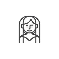 Woman in bride veil line icon. linear style sign for mobile concept and web design. Wedding bride character outline vector icon. Symbol, logo illustration. Pixel perfect vector graphics
