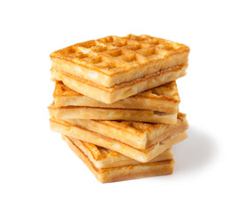 stack of waffles on white background