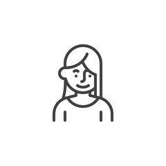Woman with long hair line icon. linear style sign for mobile concept and web design. Young woman avatar character outline vector icon. Symbol, logo illustration. Pixel perfect vector graphics