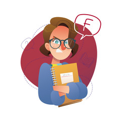 Cartoon science vector illustration with girl study exam on white background, great design for any purposes. Education isolated.