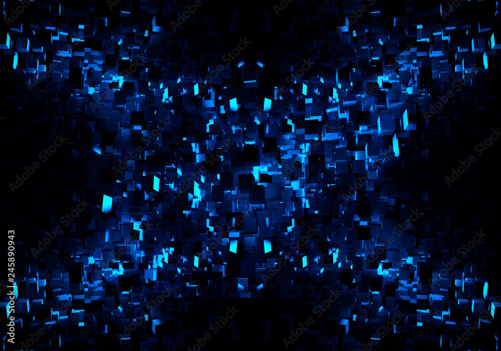 Poster abstract 3d computer generated unique multiple blue fractals shapes artwork background