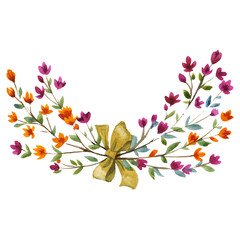 Orange and purple floral botanical flowers. Watercolor background set. Isolated flower illustration element.