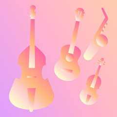 Naklejka premium musical instruments set. gradient pink vector illustration