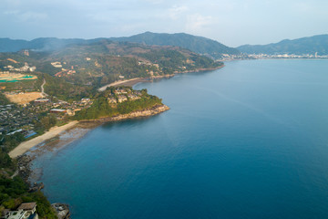 Aerial drone bird's eye view photo of Modern villa on mountain Seaside Resort