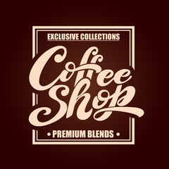 Coffee shop logo. Vector illustration of handwritten lettering. elements for coffee shop, market, cafe design, restaurant menu and shop.