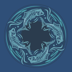 Four fish on a blue background, Koi Fish, Carp in a circular composition, illustration, vector