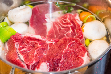 Preparation of beef broth, soup