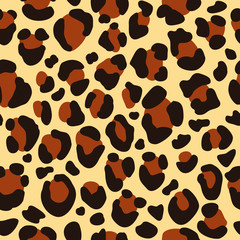 Fototapeta na wymiar Leopard seamless pattern for fabric textile design, wild cat skin background, animal repeating texture vector illustration
