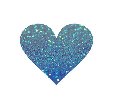 Heart with blue glitter isolated on white background. Can be used as place for your text, design element