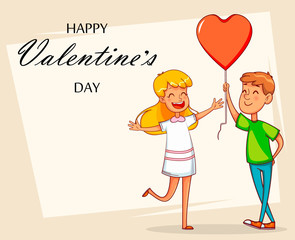 Valentines Day greeting card. Cartoon character