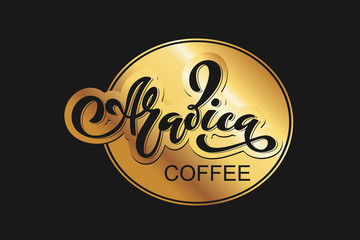 Arabica coffee logo. Vector illustration of handwritten lettering. Vector elements for packaging, coffee labels, market, cafe design, restaurant menu and store.