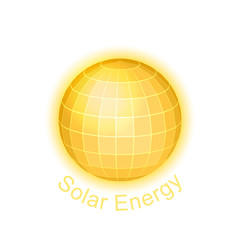 Solar energy sybmol, logo, icon design. Wireframe sun, solar panels sphere.