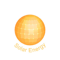 Solar energy sybmol, logo, icon design. Wireframe sun, solar panels sphere.