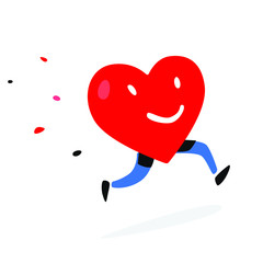 Character heart. Vector. Illustration of a running living heart. Flat style. Valentine's Day. Logo Movement is life. Healthy lifestyle.