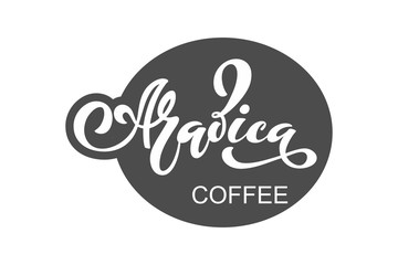 Arabica coffee logo. Vector illustration of handwritten lettering. Vector elements for packaging, coffee labels, market, cafe design, restaurant menu and store.