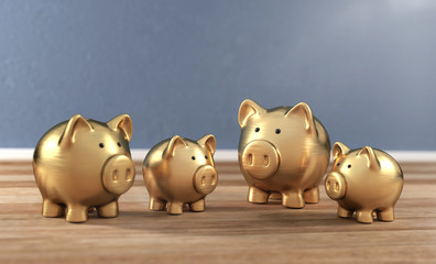3D Illustration goldene Sparschweine