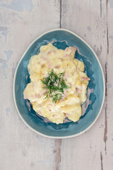 Gratin Of Potatoes, Ham, Eggs And Onions