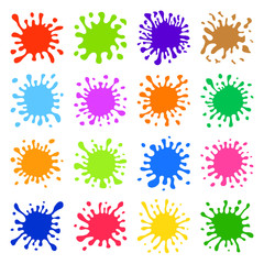 Sixteen Multicolored Hand Drawn Paint Splashes