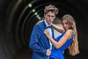 young couple at prom posing - 245901975