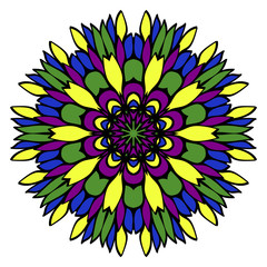 Pattern of mandala. Vector illustration. Modern Decorative floral color mandala. Decorative Cicle ornament. Floral design. Anti-stress therapy pattern.