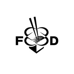 Chinese food box with chopsticks and noodles. Abstract food box logo for restaurant or food delivery.
