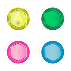 Set of colorful buttons for game interface. Vector illustration, cartoon style.