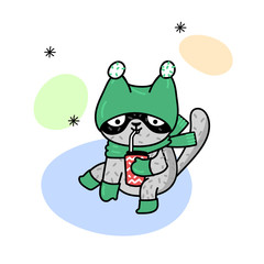 Cute winter cat. Vector illustration for a postcard, poster, print for clothes or accessories.