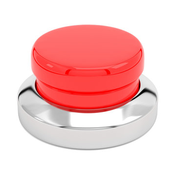 Red push button. Alert element. 3d render illustration