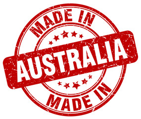 made in Australia red grunge round stamp